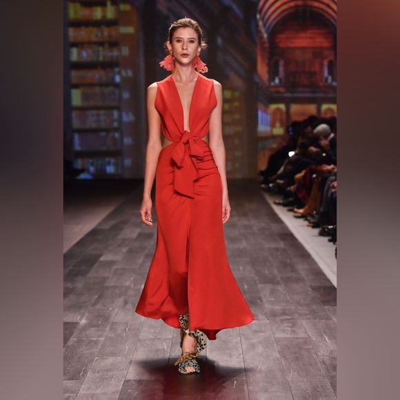 SILVIA TCHERASSI
Cartagena Cutout Silk Midi Dress In Orange XS - Picture 2 of 5